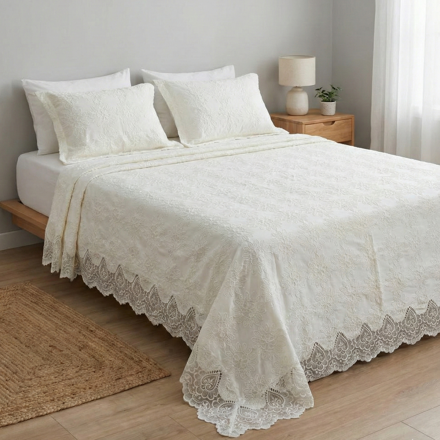 Parure de lit – Coton Kamraya  brodé, 6 pièces avec coffret élégant