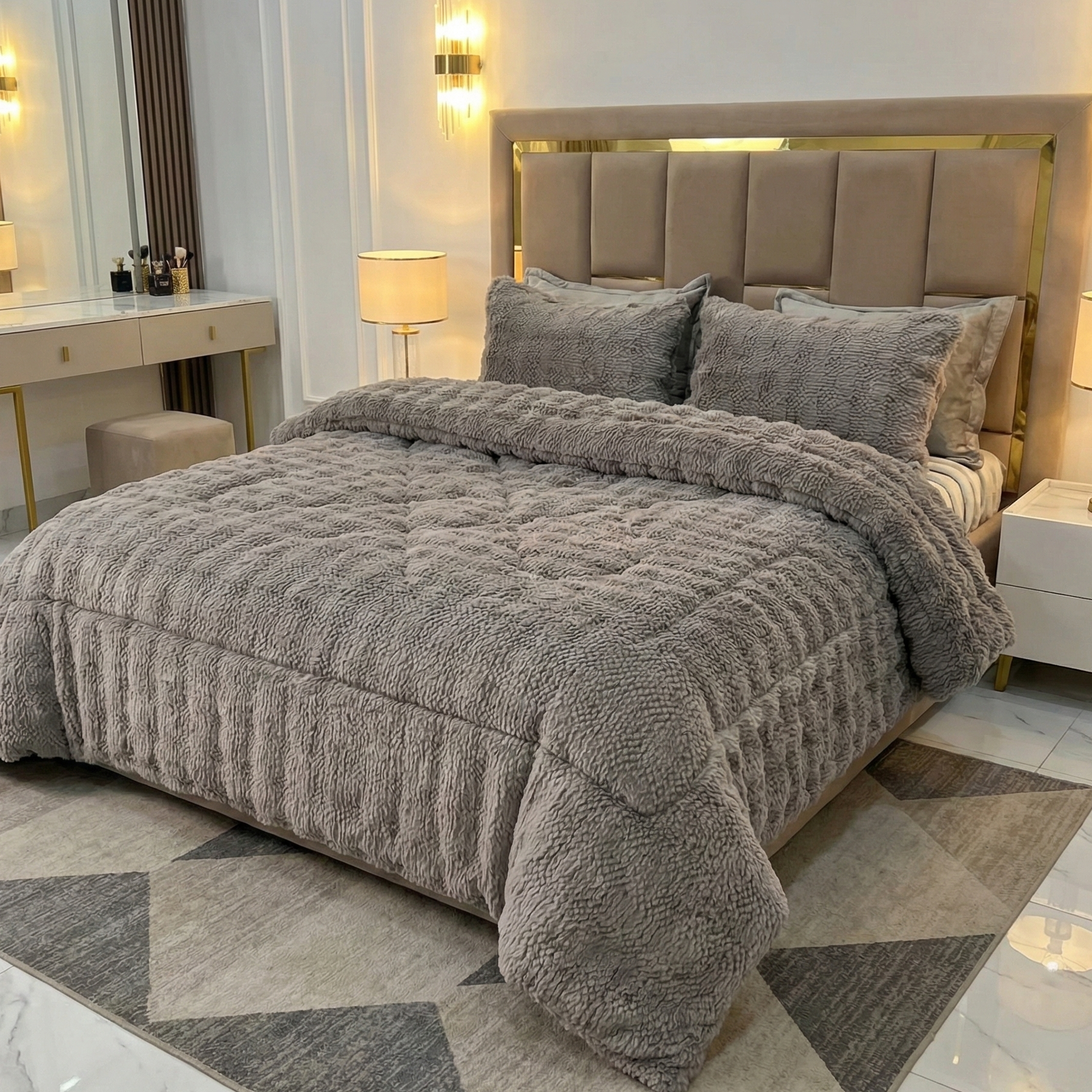 Couette Luxe en Fourrure de Lapin – 5 Pièces