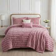 LUX -Ensemble Couette Fluffy Lotus en Fourrure Lapin - 5 Pièces