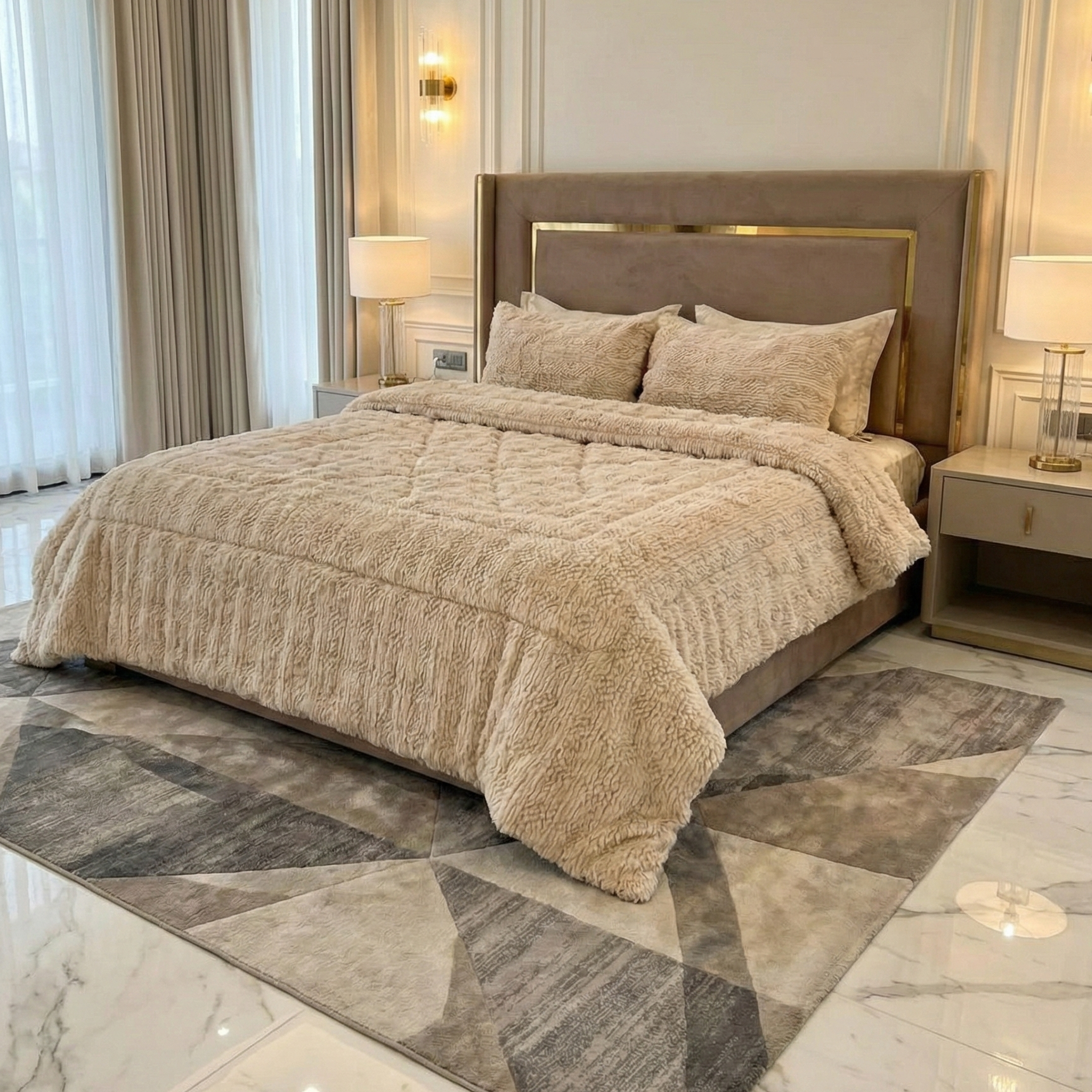 Couette Luxe en Fourrure de Lapin – 5 Pièces