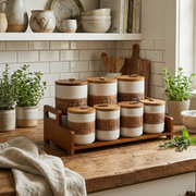 Porte Épices en Céramique avec Support Bois – 7 Pots