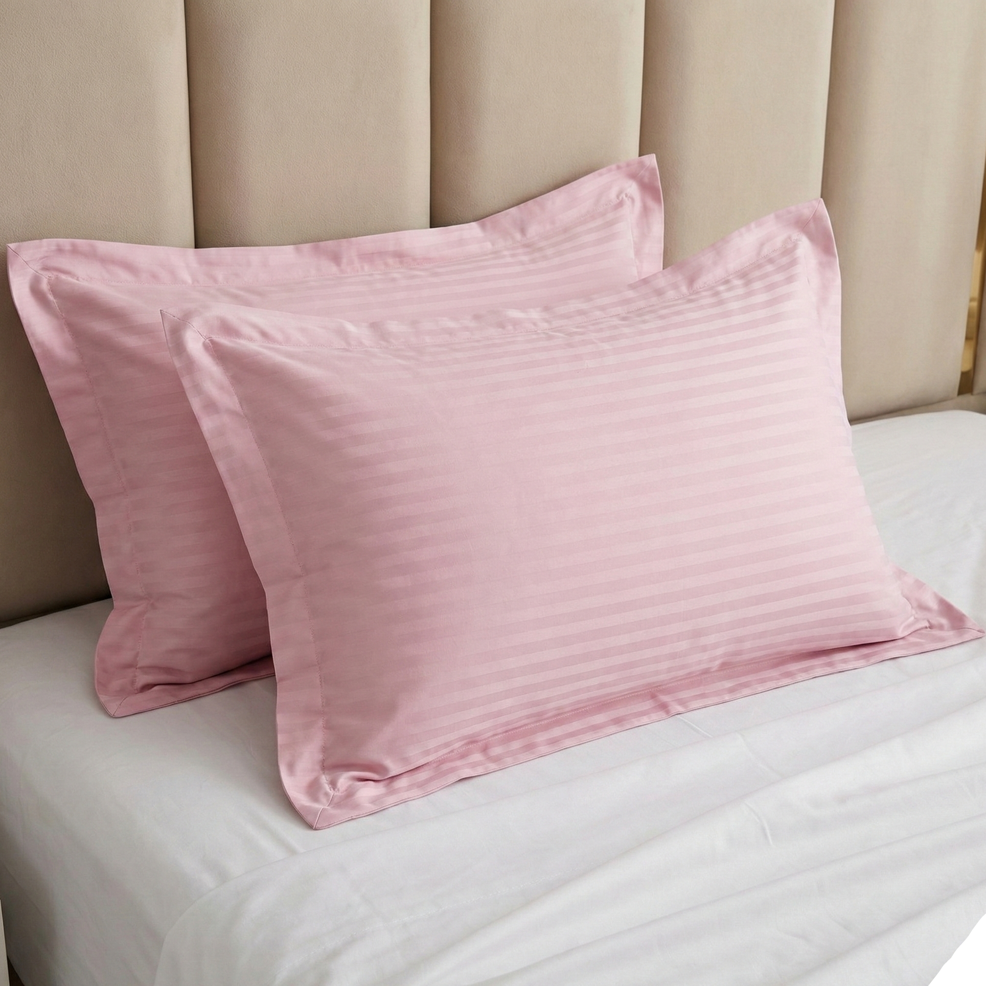 Lot de 6 Taies d’Oreiller 50x70 cm – Coton Microfibre Rayé Satiné