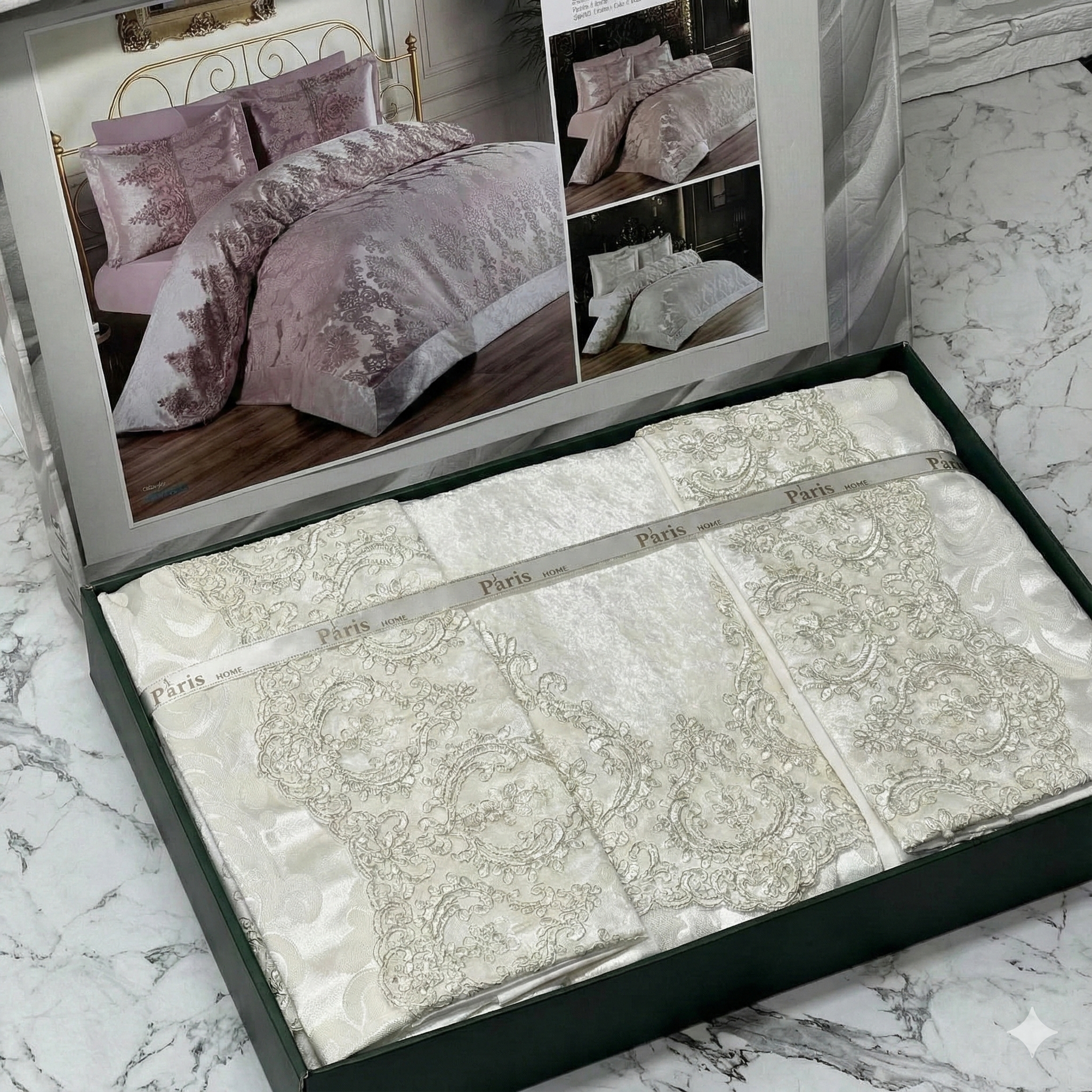 Parure de lit – Coton Satiné brodé, 6 pièces