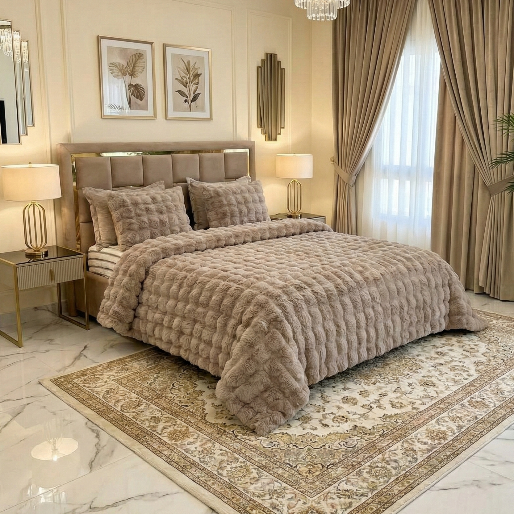 Couette Luxe en Fourrure de Lapin – 5 Pièces