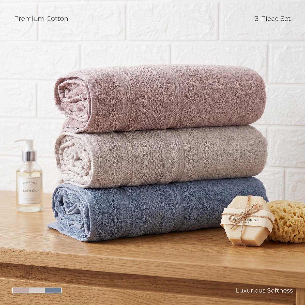 PACK DE 3 DRAPS DE BAIN  90*150 CM - 100% Coton