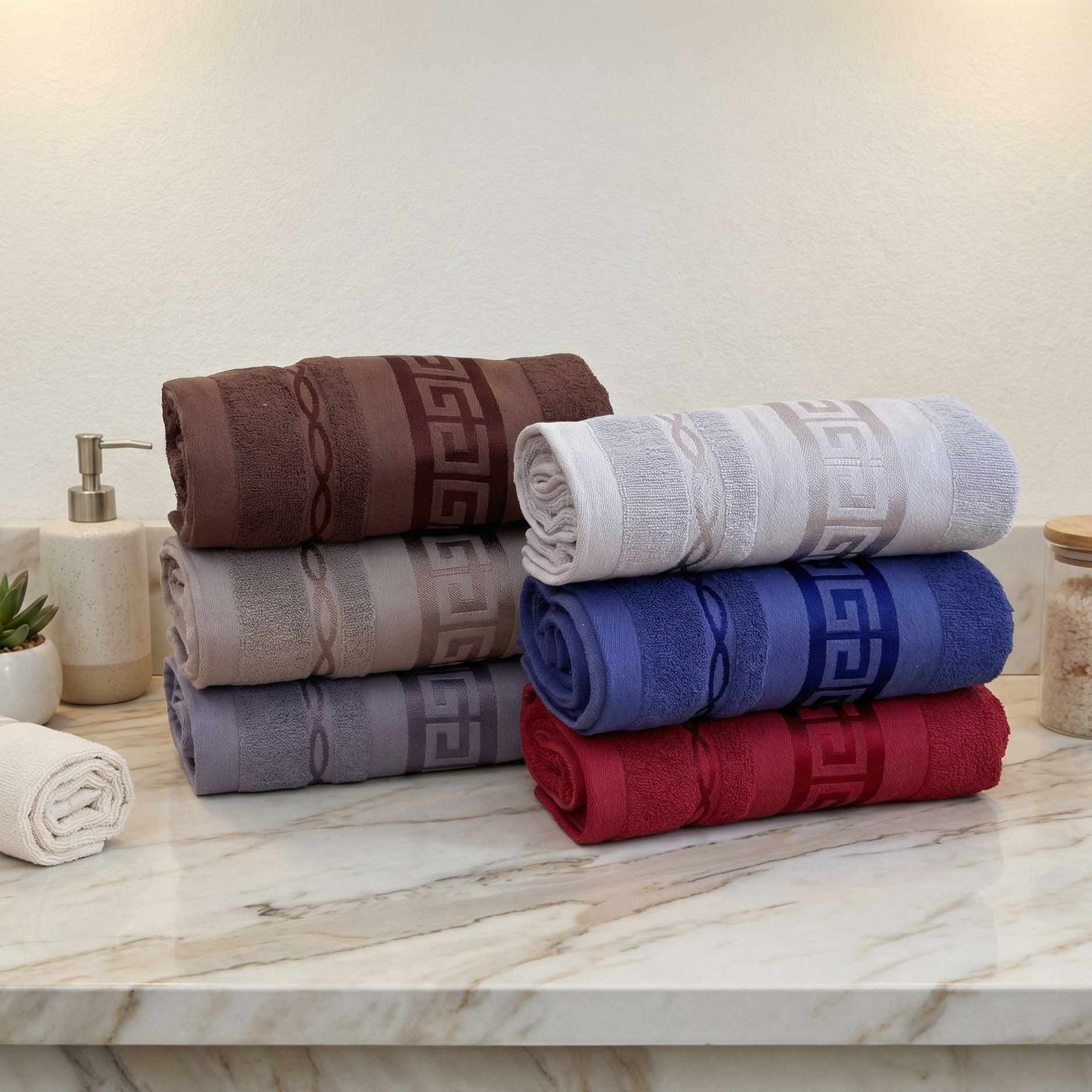 Lot de 6 Serviettes de Bain en Coton| Élégance & Confort (90×50 cm)