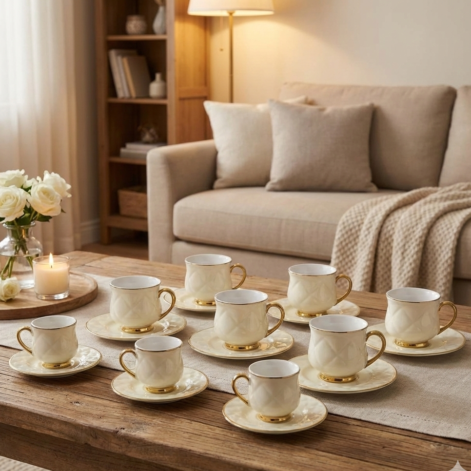 Service à Café au Lait ou Cafe Noir en Porcelaine 24 Pièces