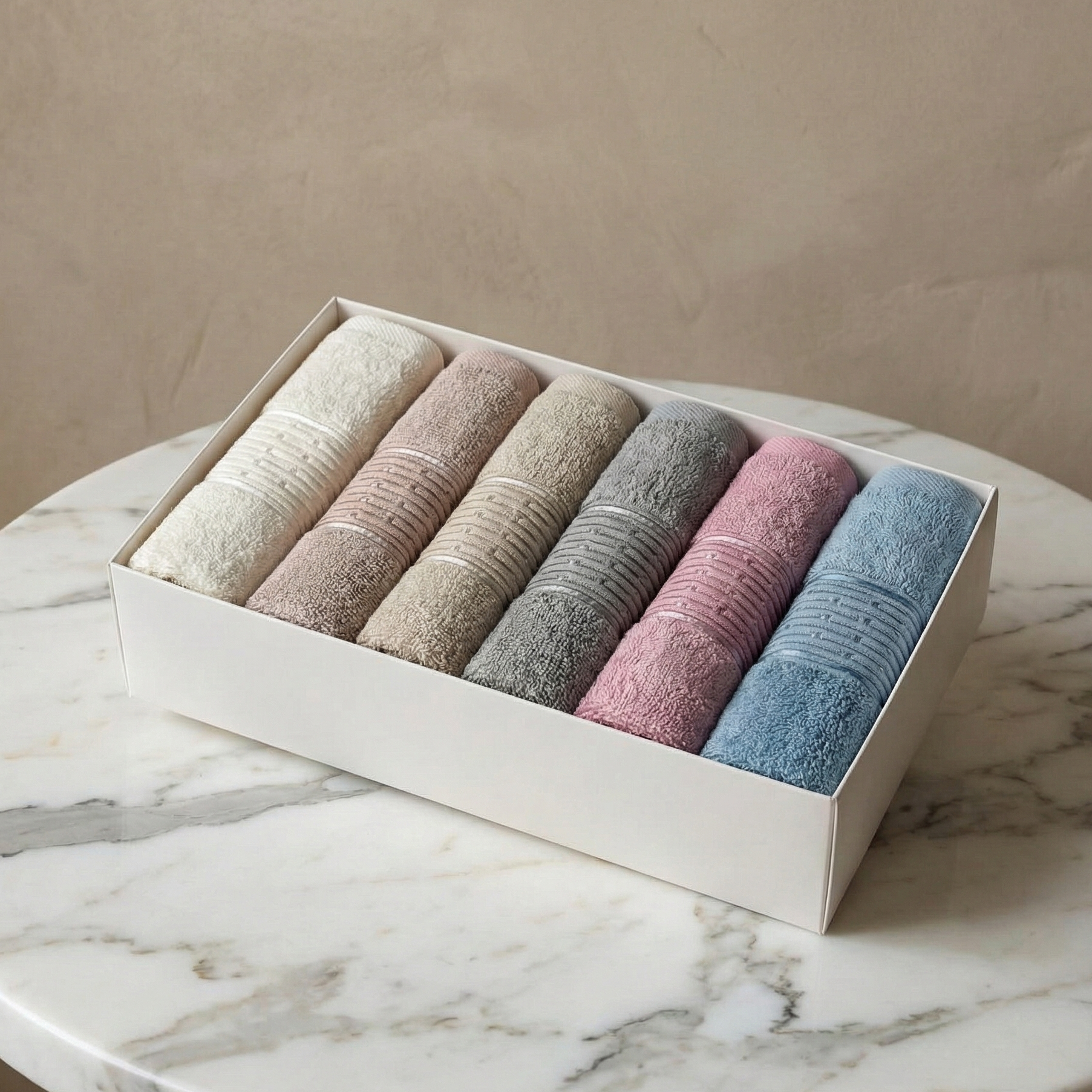 Cofret de 6 serviettes invité 50*30 cm - 100% Bambou Coton