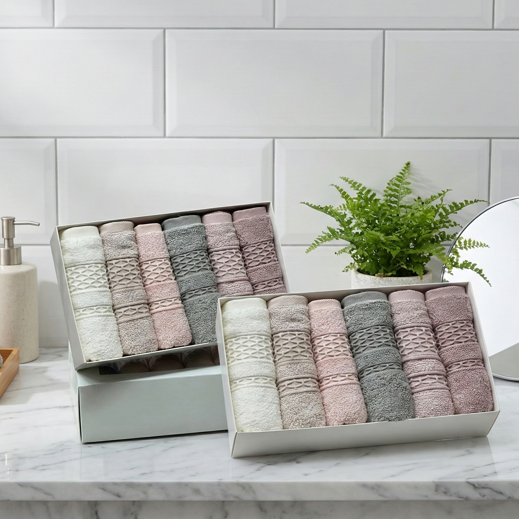 Cofret de 6 serviettes invité 100% Bambou Coton