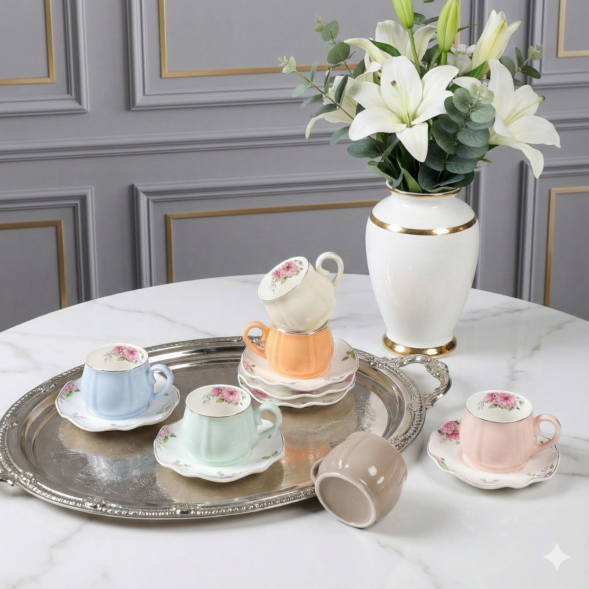 Service à Café au Lait ou Cafe Noir en Porcelaine 24 Pièces