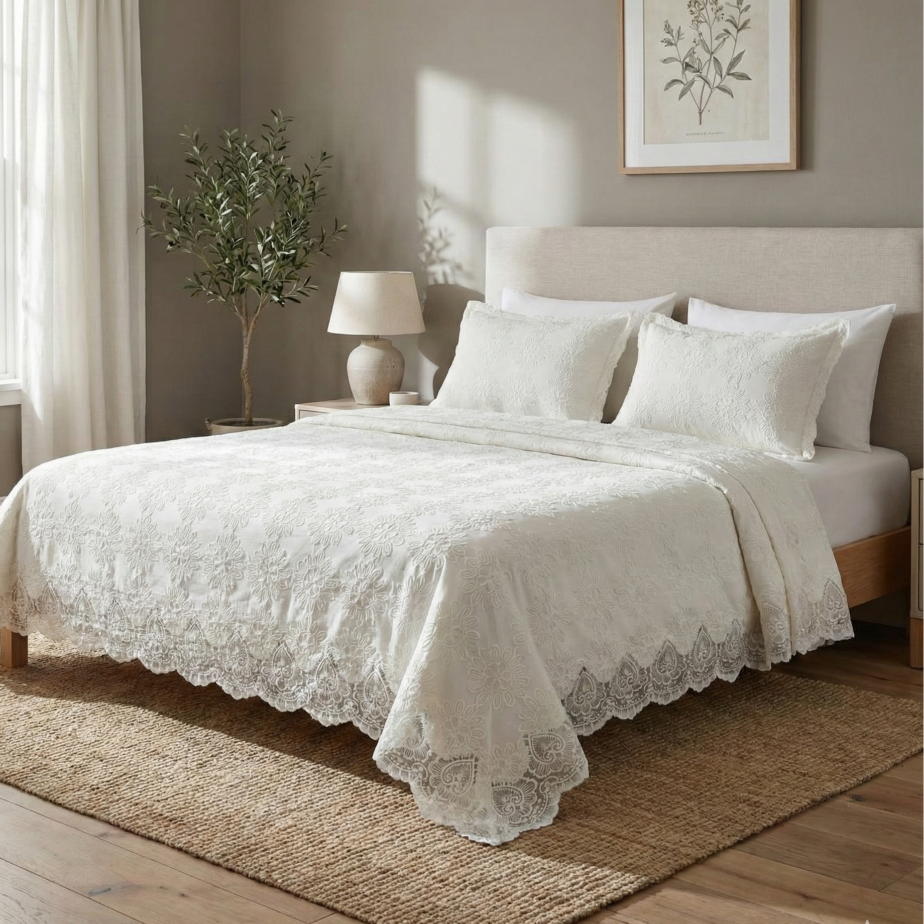 Parure de lit – Coton Kamraya  brodé, 6 pièces avec coffret élégant