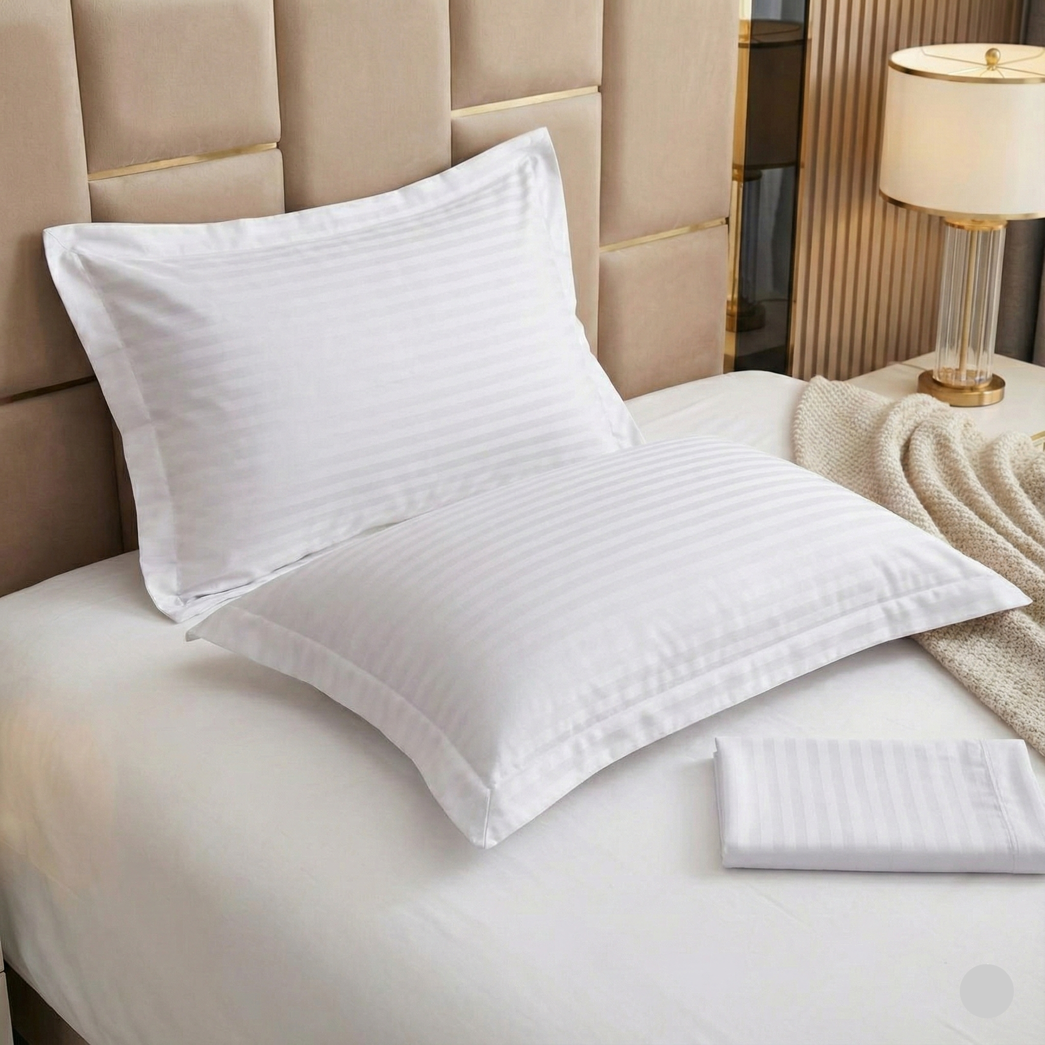 Lot de 6 Taies d’Oreiller 50x70 cm – Coton Microfibre Rayé Satiné