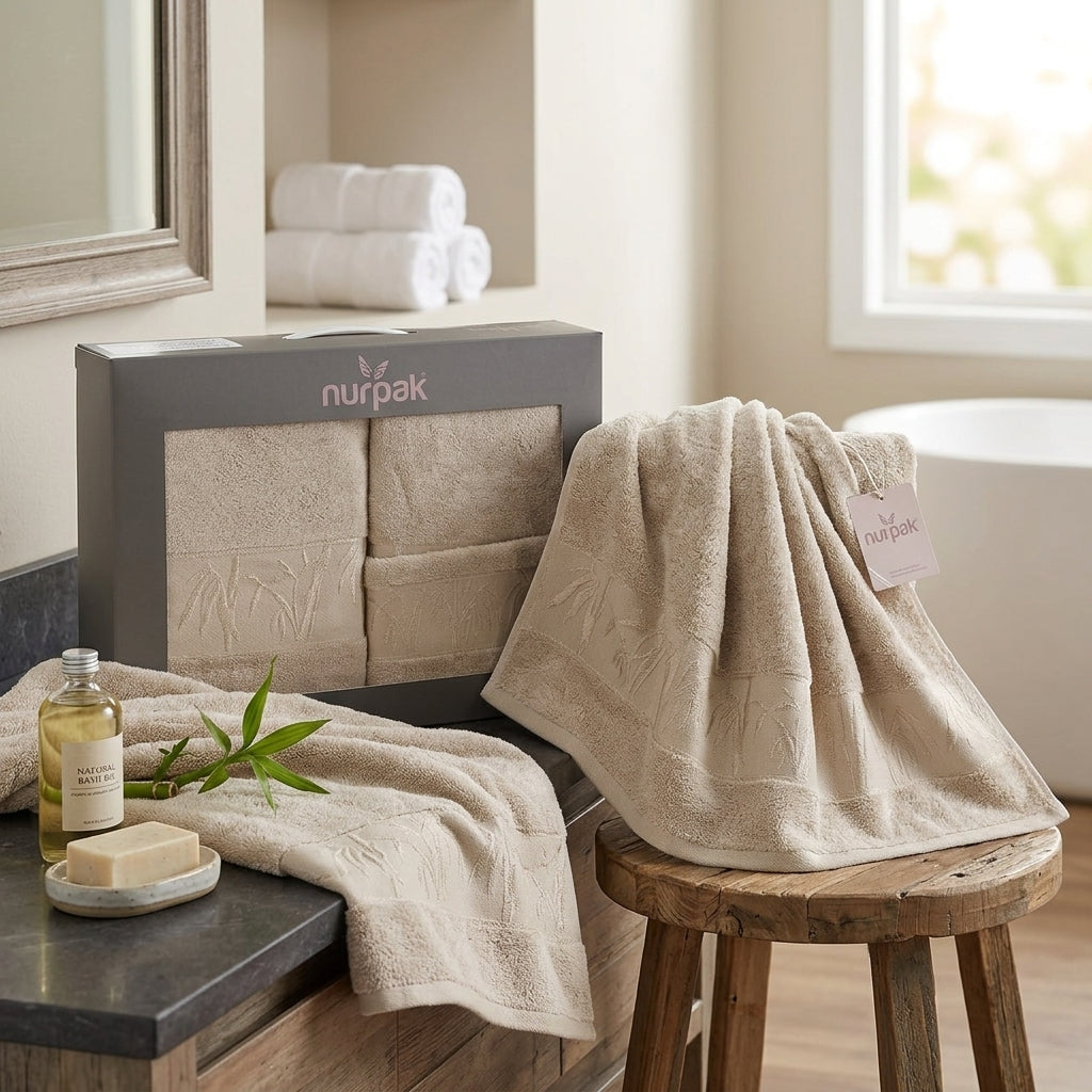 Ensemble Draps de Bain 3 Pièces Coton Premium Nurpak Coffret Luxe
