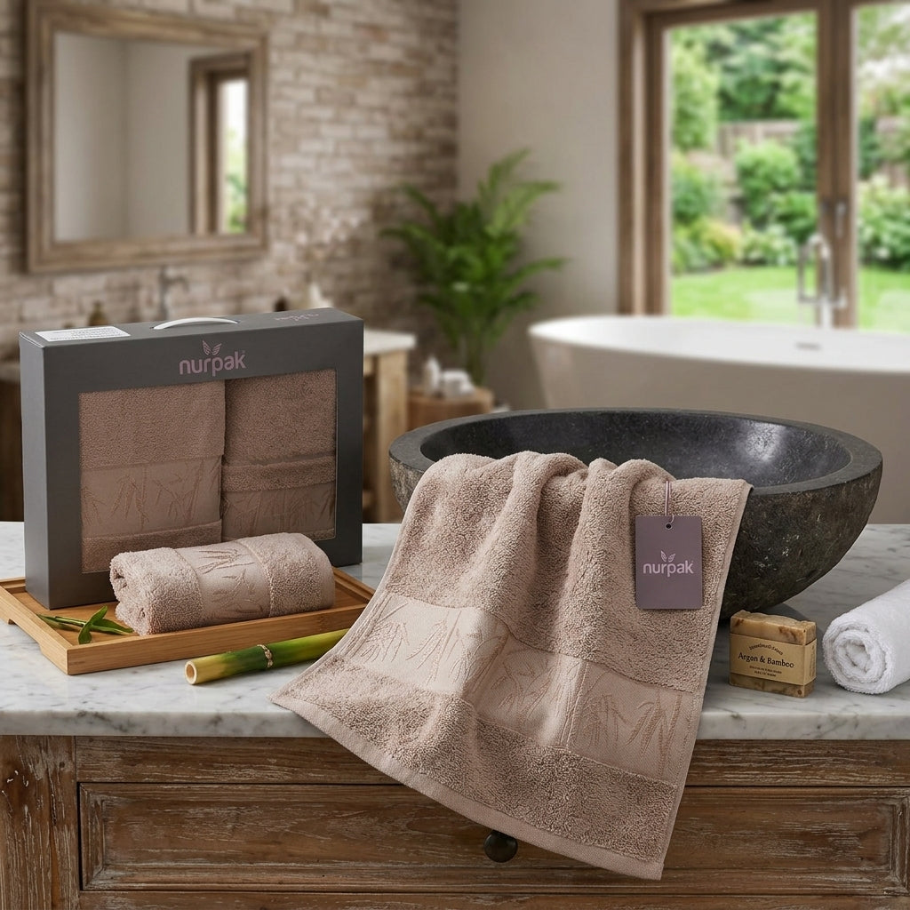 Ensemble Draps de Bain 3 Pièces Coton Premium Nurpak Coffret Luxe