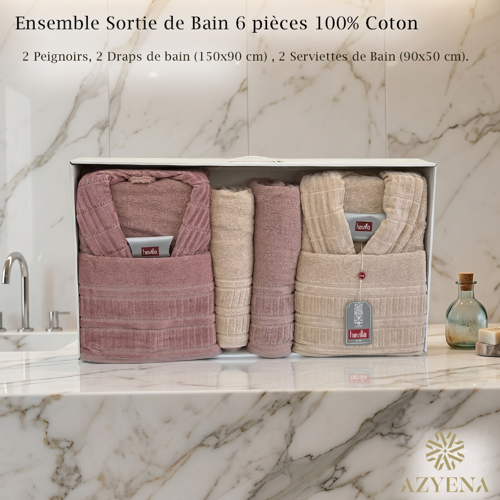 Ensemble Sortie de Bain 6 pièces 100% Coton