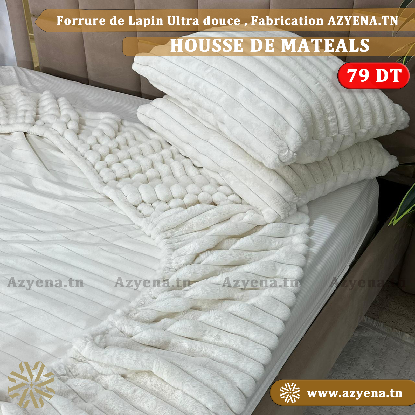 Ensemble Housse de Matelas Premium signé Azyena En Forrure de Lapin
