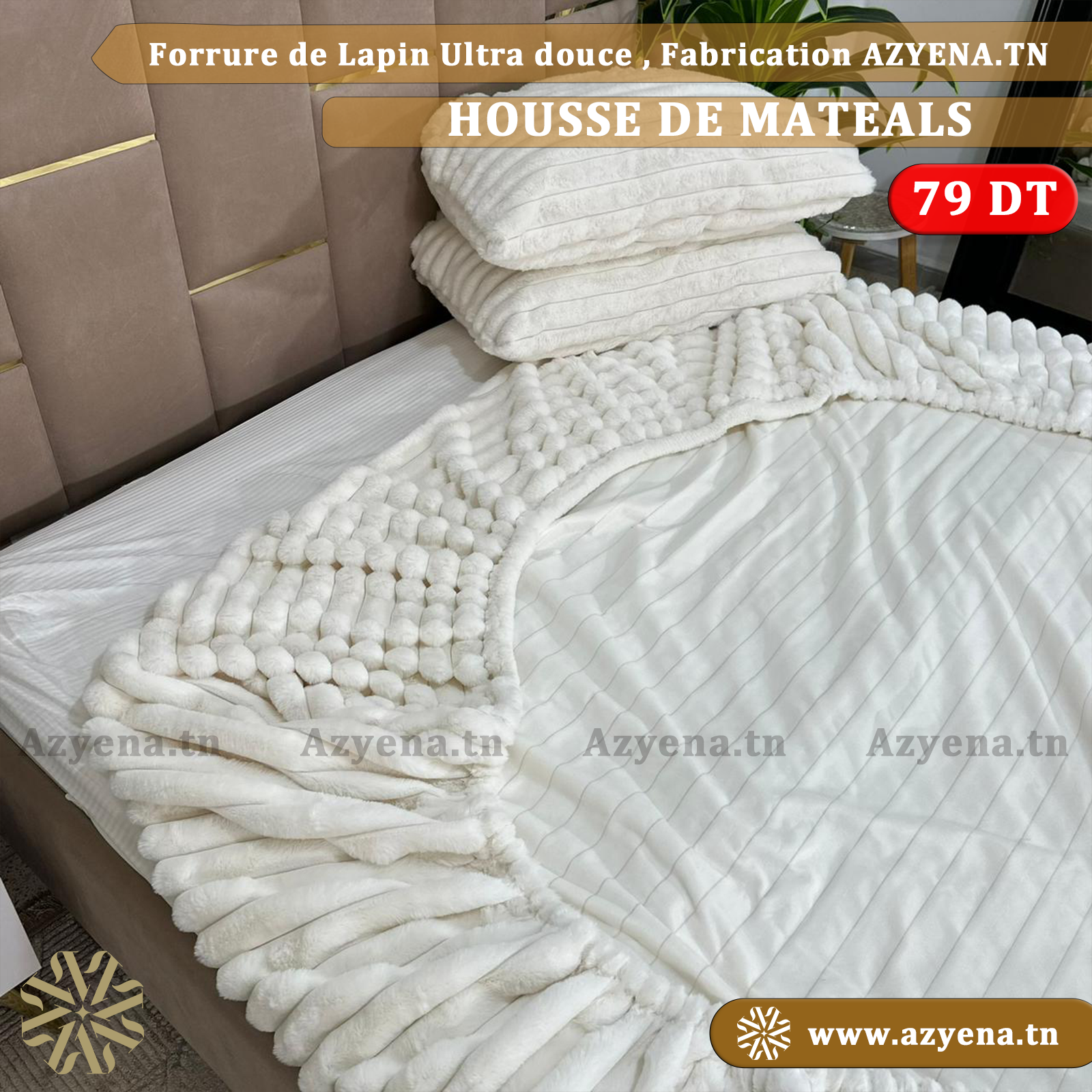 Ensemble Housse de Matelas Premium signé Azyena En Forrure de Lapin
