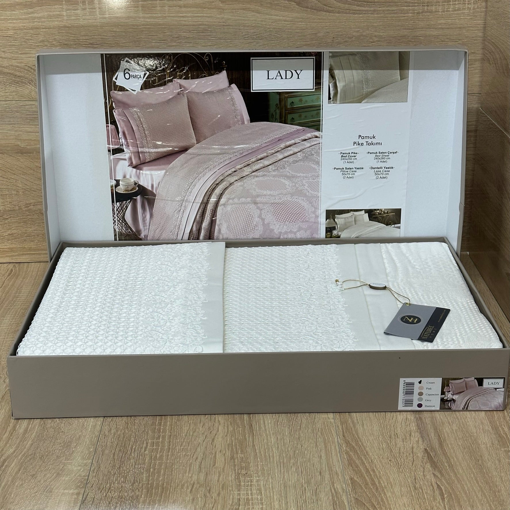 Parure de lit – Coton Satiné brodé, 6 pièces avec coffret élégant