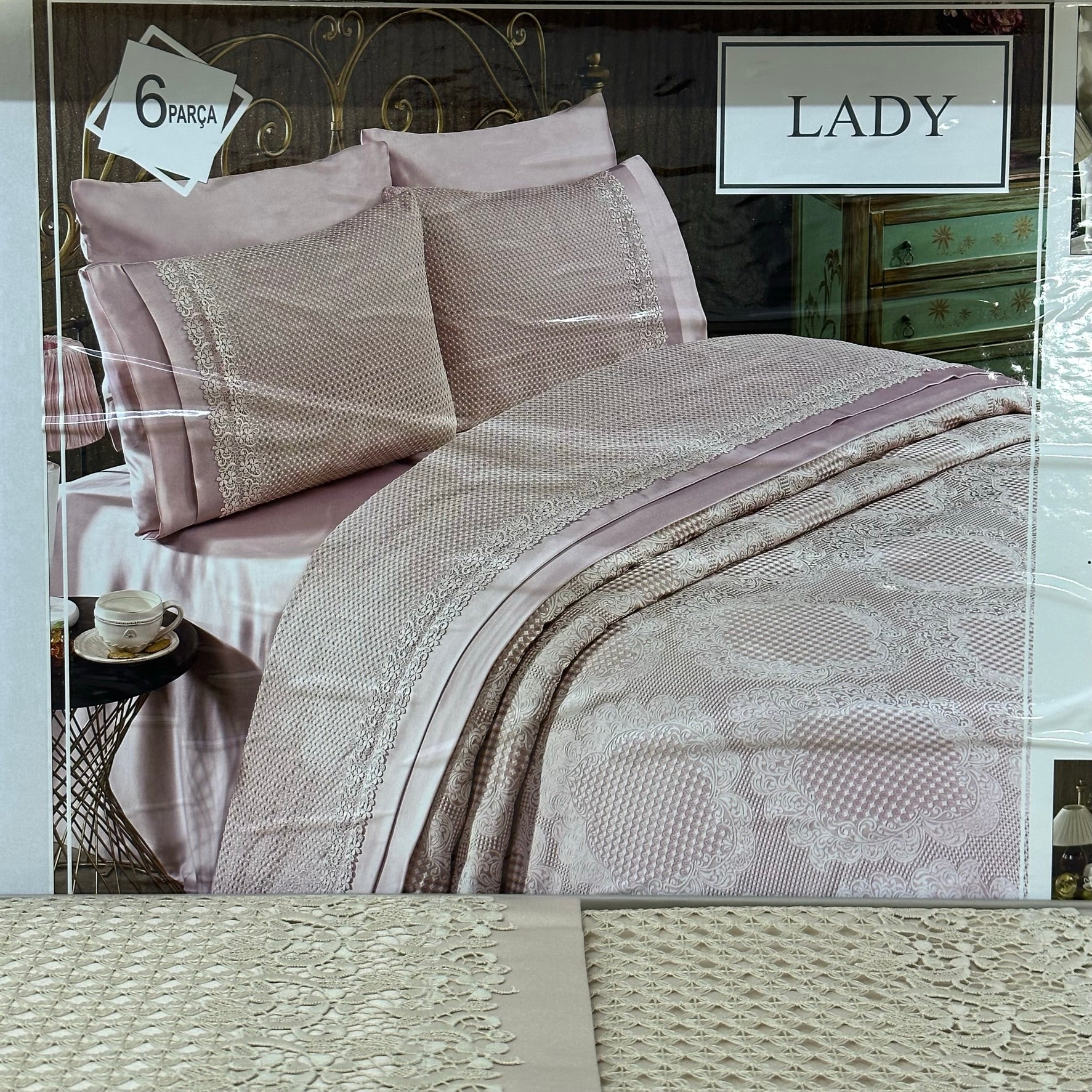 Parure de lit – Coton Satiné brodé, 6 pièces avec coffret élégant