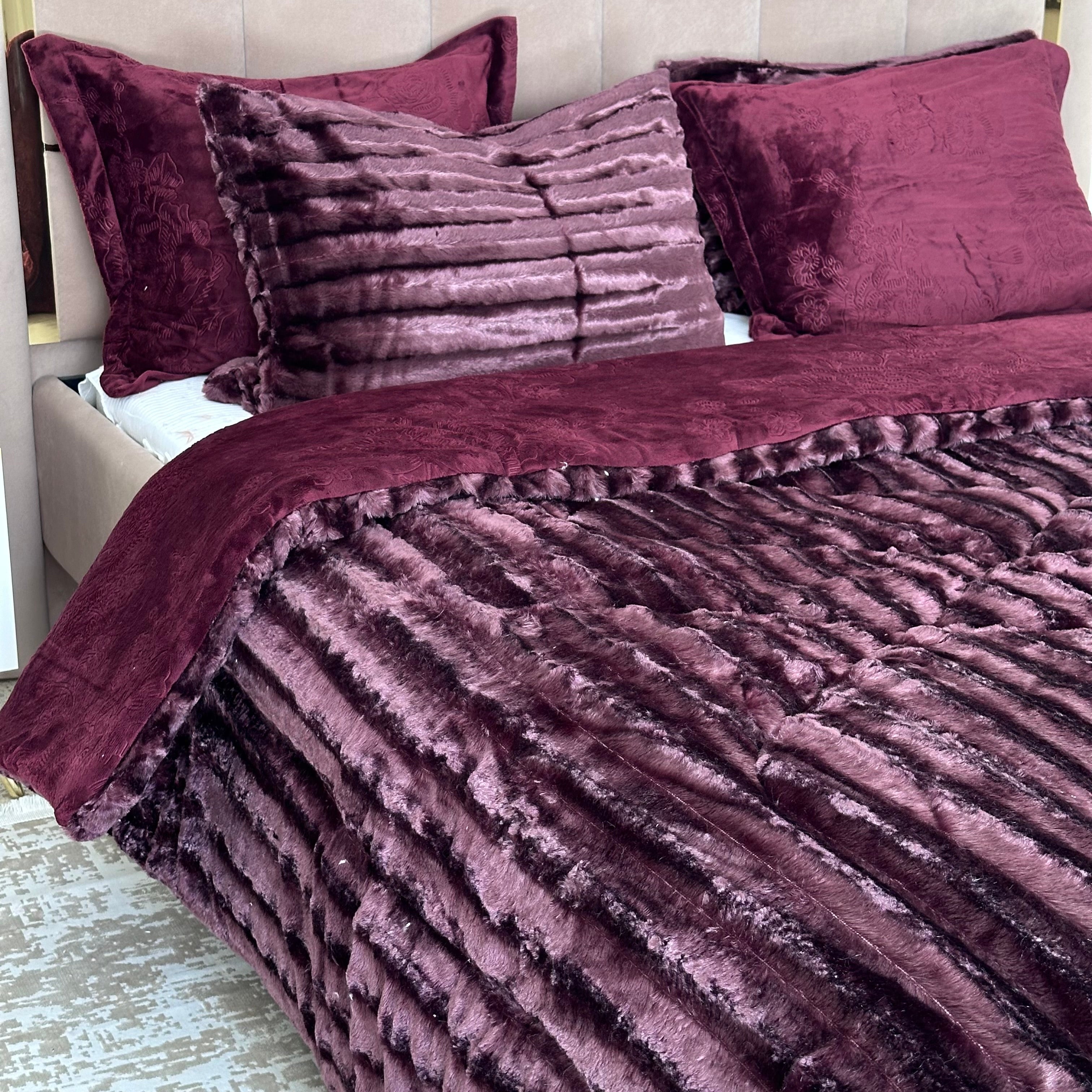 Ensemble Couette Fourrure double face Luxe 5 Pièces King Size 230x250 cm