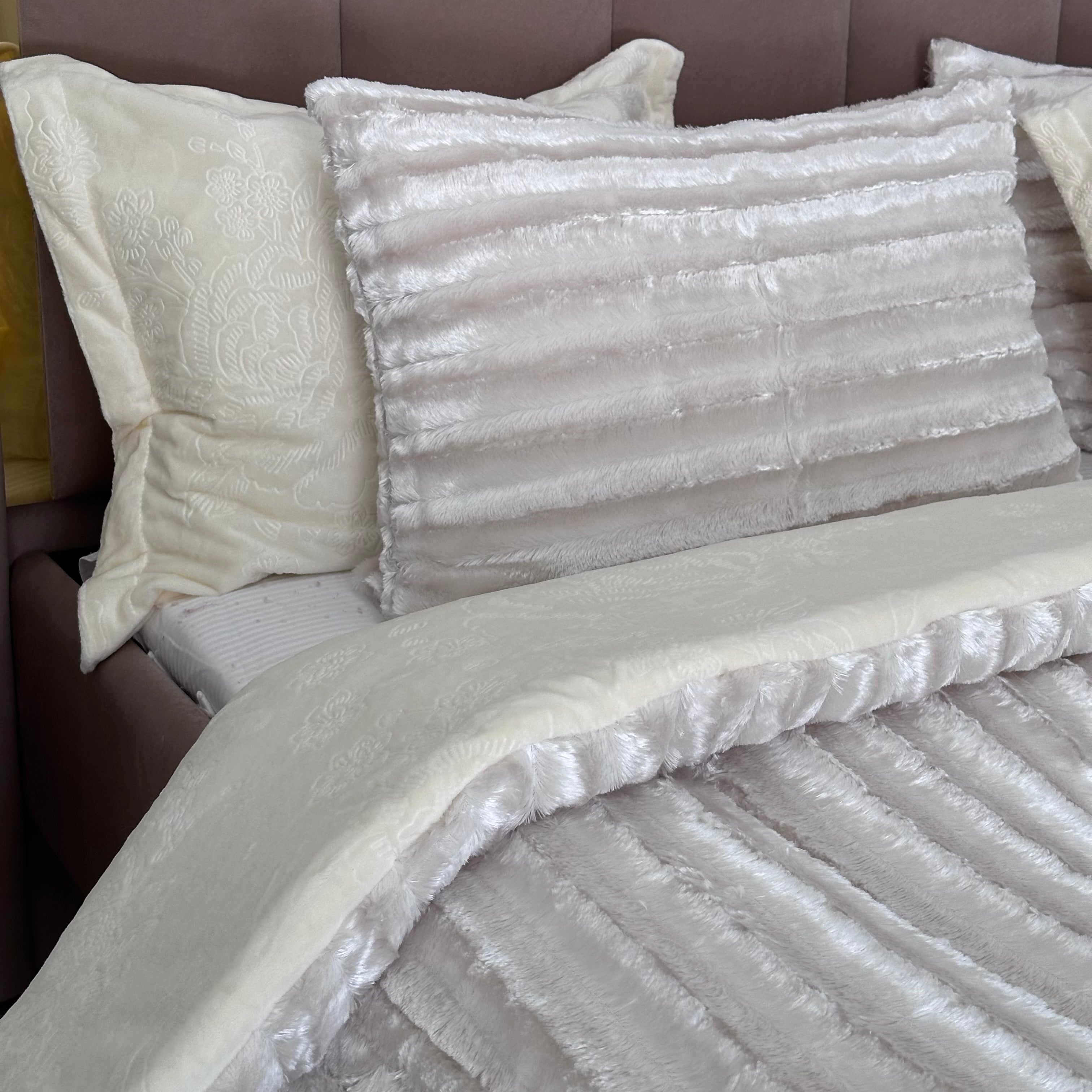 Ensemble Couette Fourrure double face Luxe 5 Pièces King Size 230x250 cm