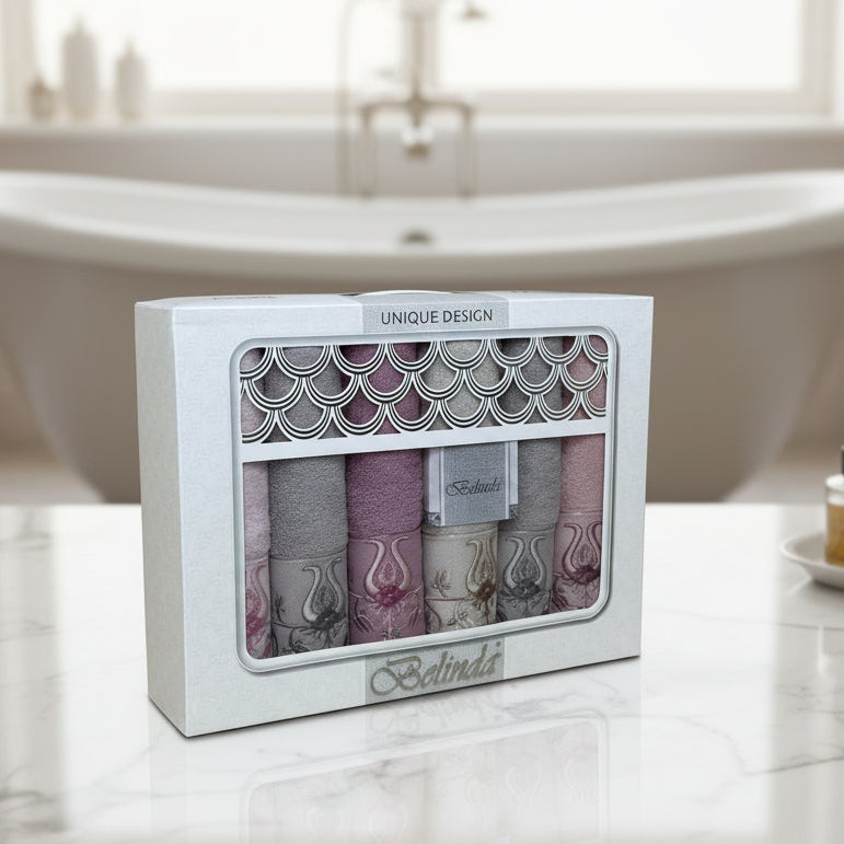 Pack de 6 Serviettes de Bain Haut de Gamme avec Broderie