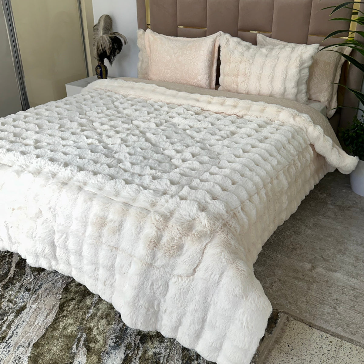 LUX -Ensemble Couette Double face en Fourrure Lapin