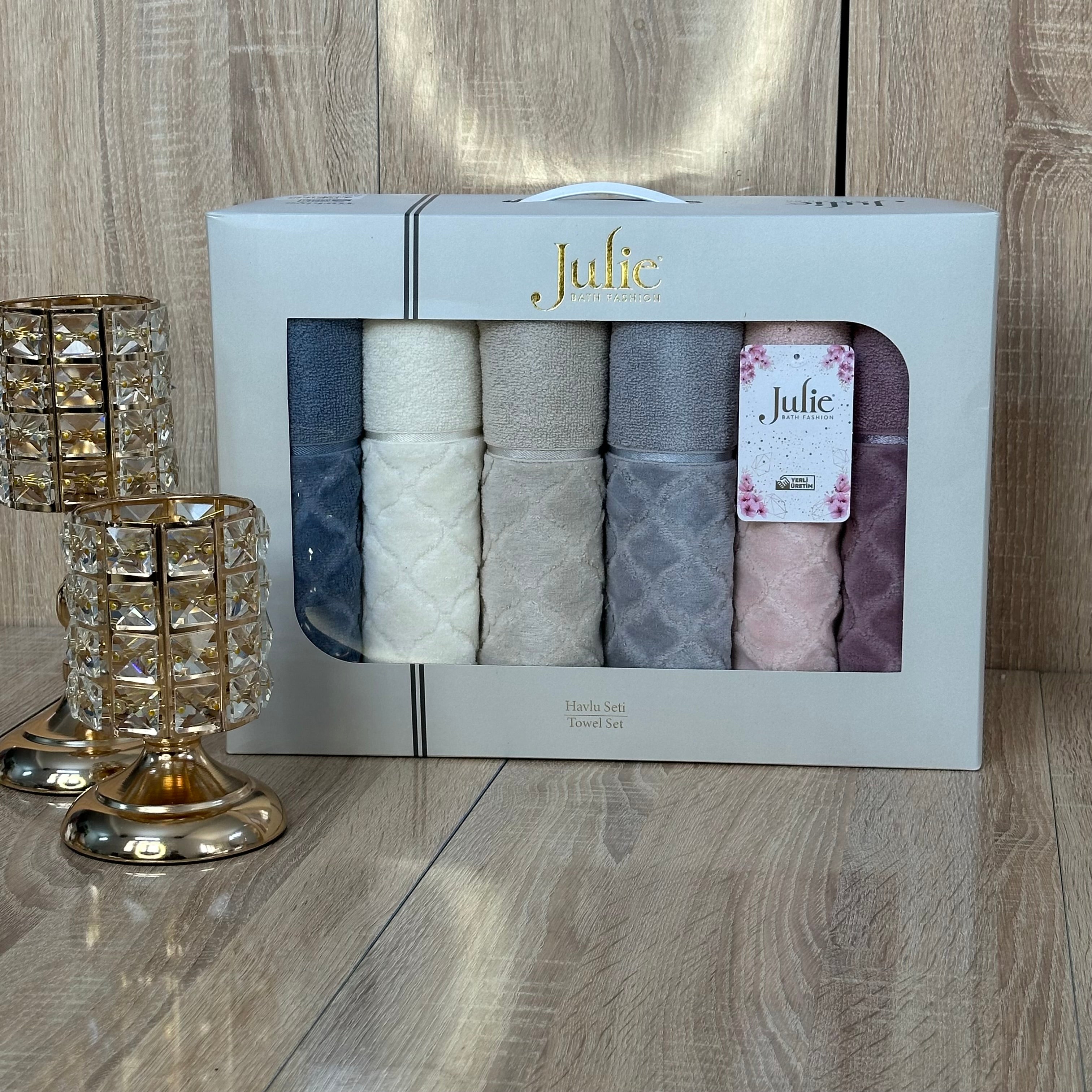 Coffret de 6 Serviettes de Visage Julie – Coton, Douceur et Élégance