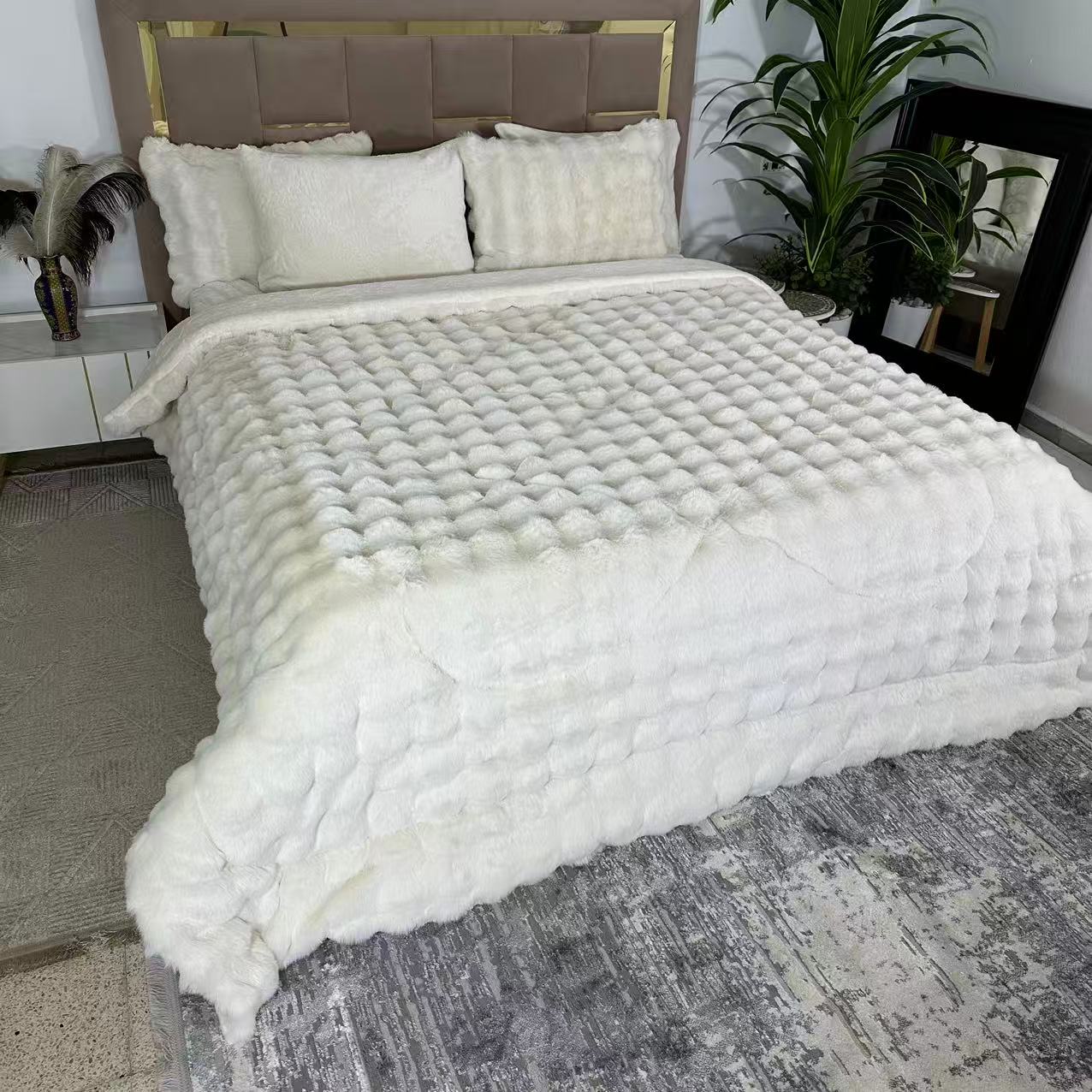 LUX -Ensemble Couette Double face en Fourrure Lapin