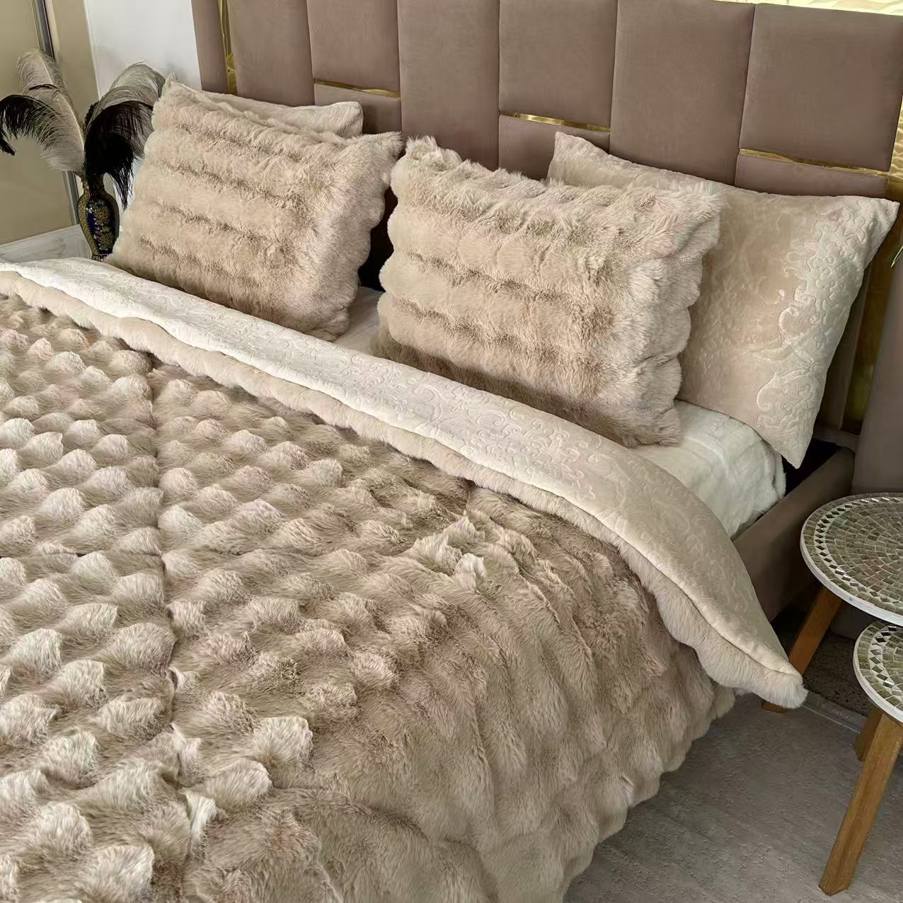 Ensemble Couette Double face en Fourrure Lapin