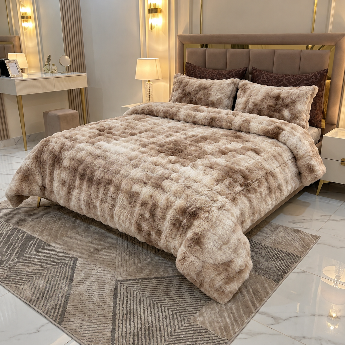 Ensemble Couette Double face en Fourrure Lapin  King Size