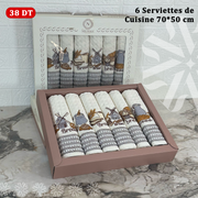 Pack de 6 serviettes de Cuisines 50*70 cm Brodé