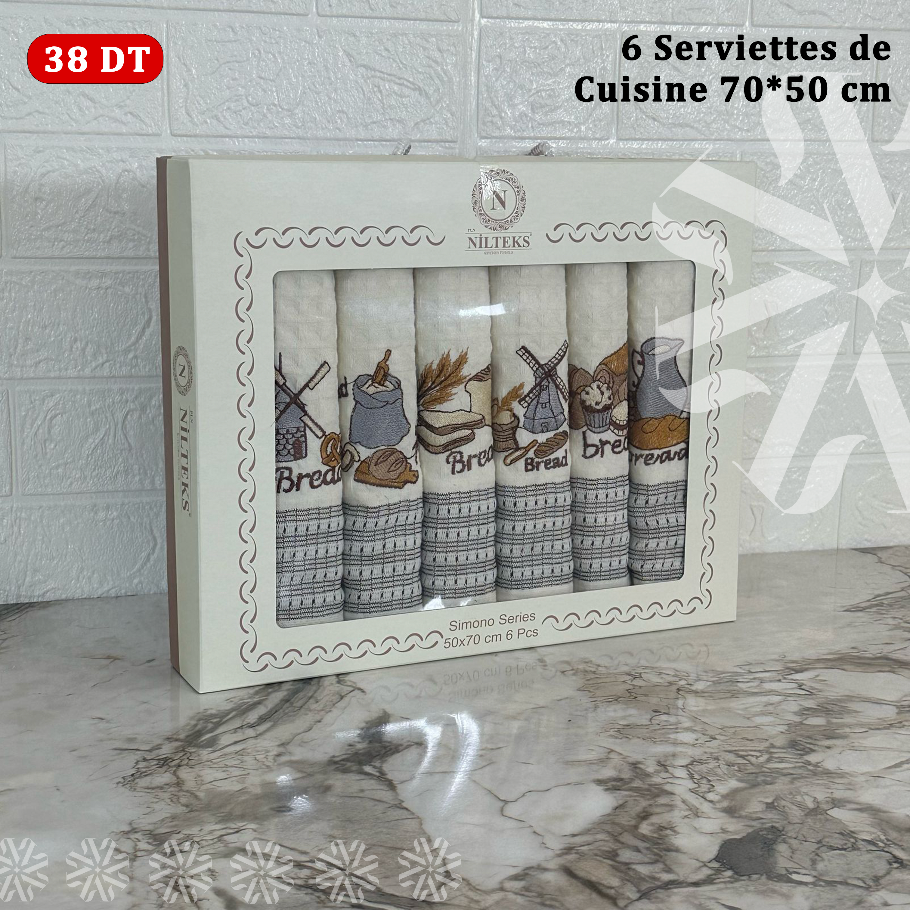 Pack de 6 serviettes de Cuisines 50*70 cm Brodé