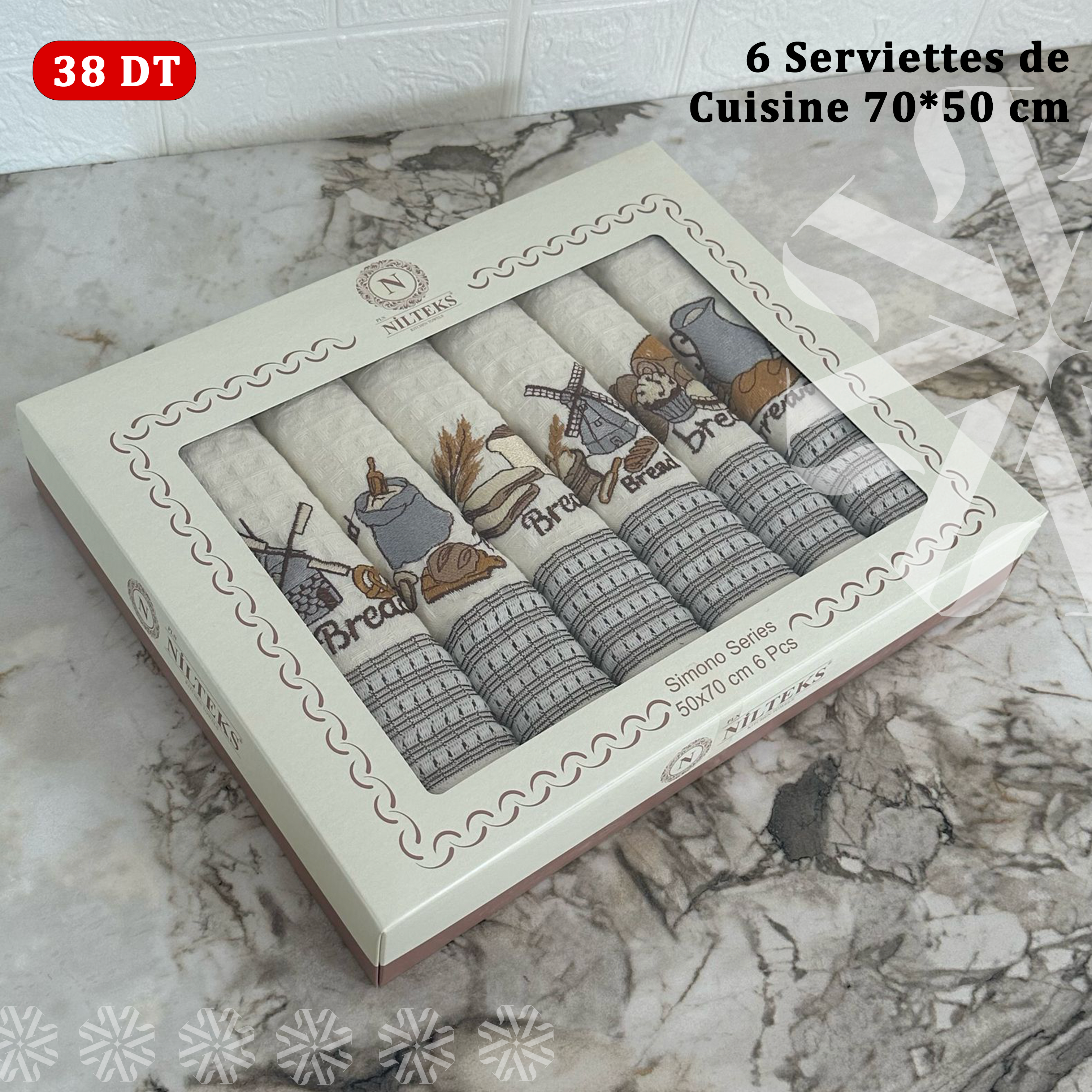 Pack de 6 serviettes de Cuisines 50*70 cm Brodé