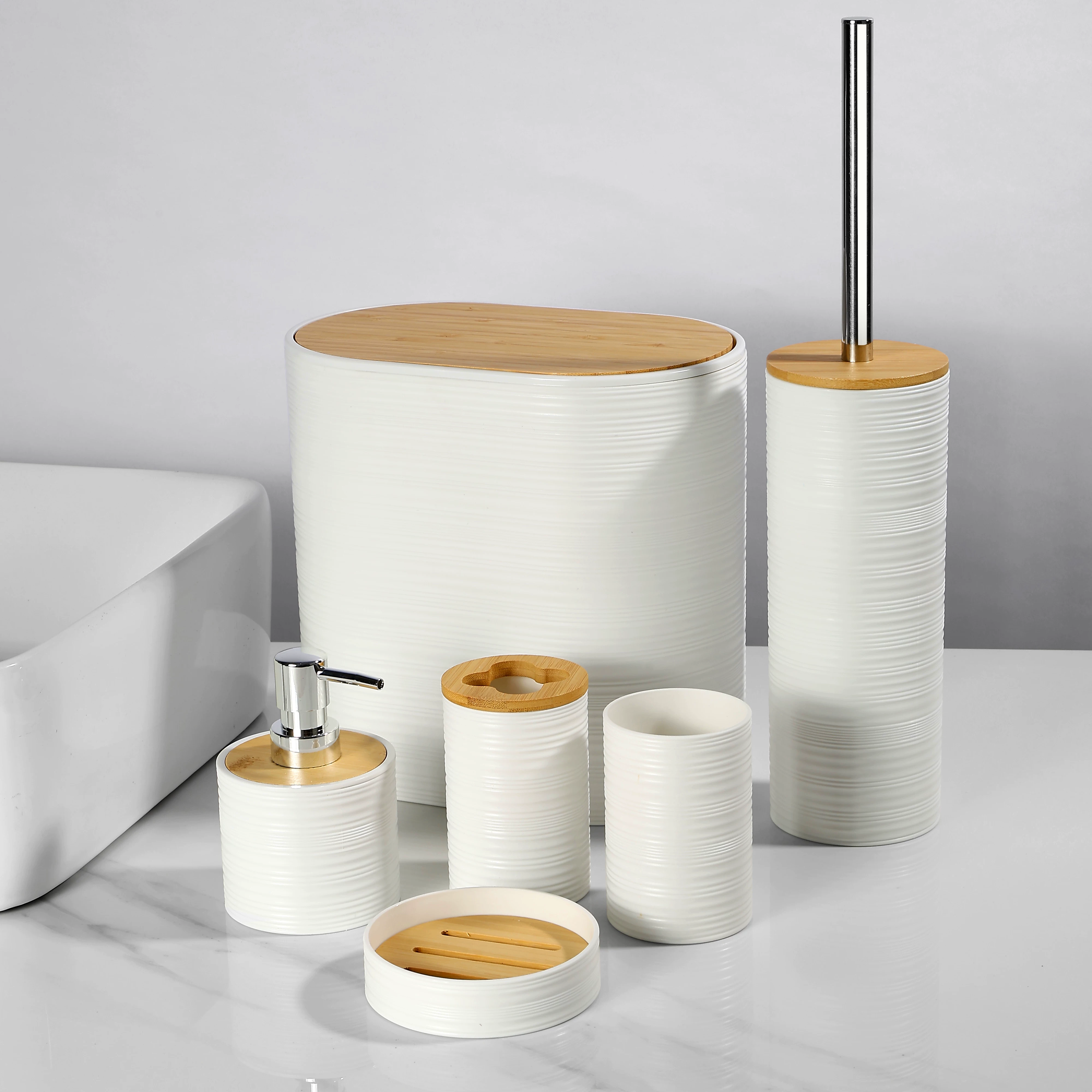 Set d'Accessoires de Salle de Bain 6 en 1 incassable - Blanc