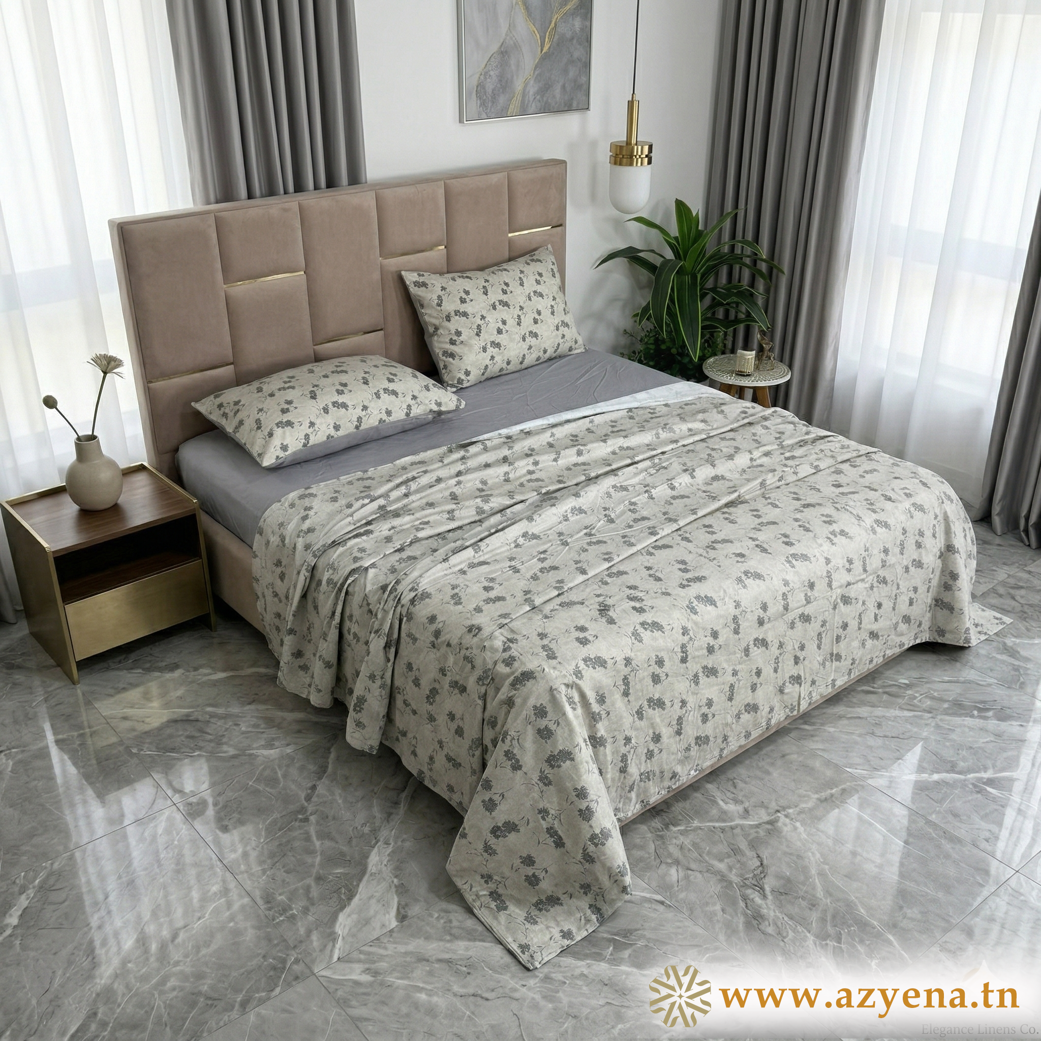 Parure de Lit 4 pièces  100% Coton Satiné Qualité Supérieure
