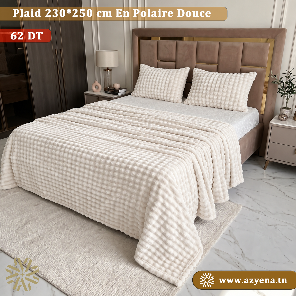 Plaid 2 places 230*250 cm En Polaire Douce Avec 2 taies d'oreillers