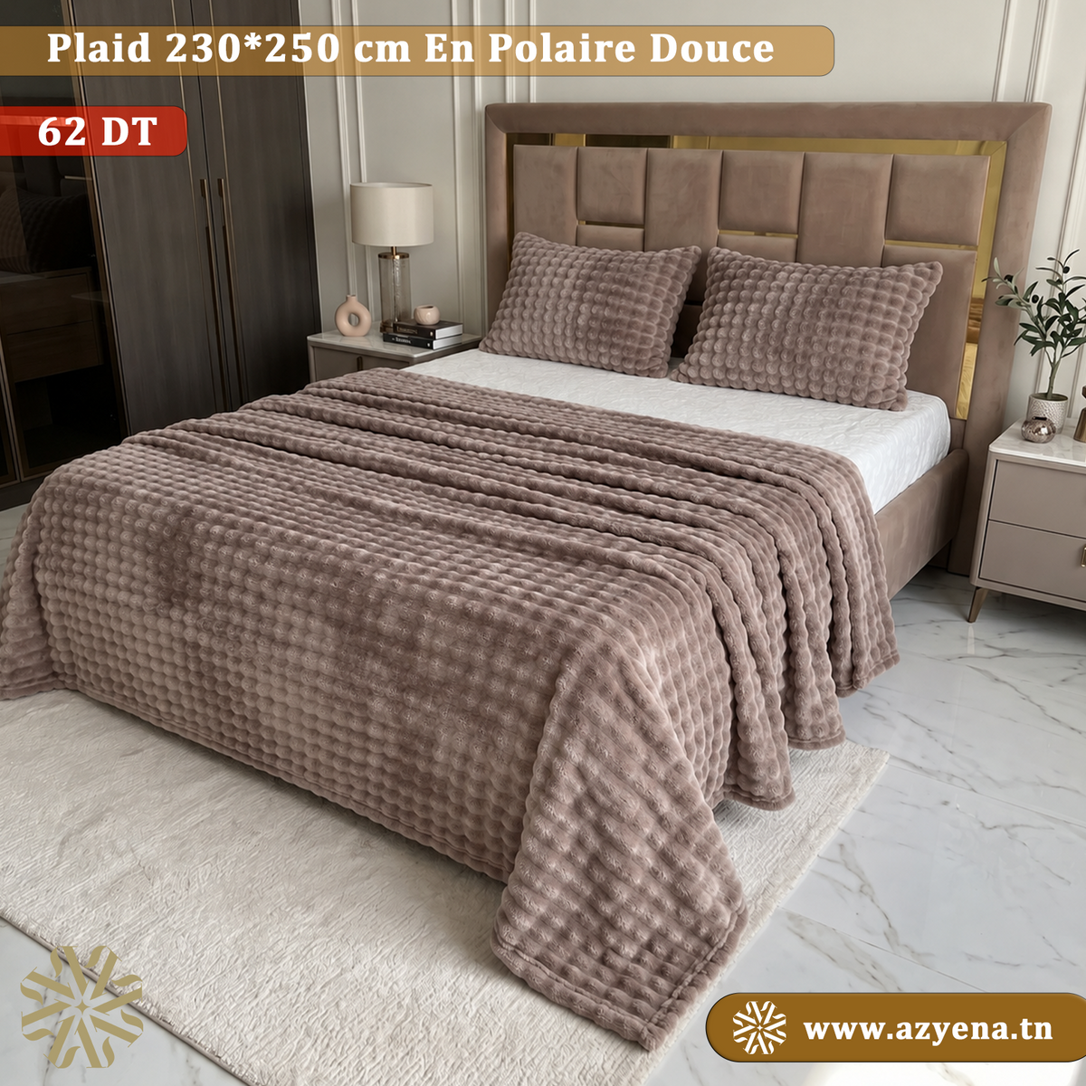 Plaid 2 places 230*250 cm En Polaire Douce Avec 2 taies d'oreillers