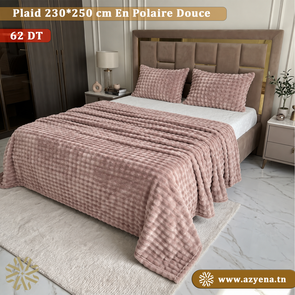 Plaid 2 places 230*250 cm En Polaire Douce Avec 2 taies d'oreillers