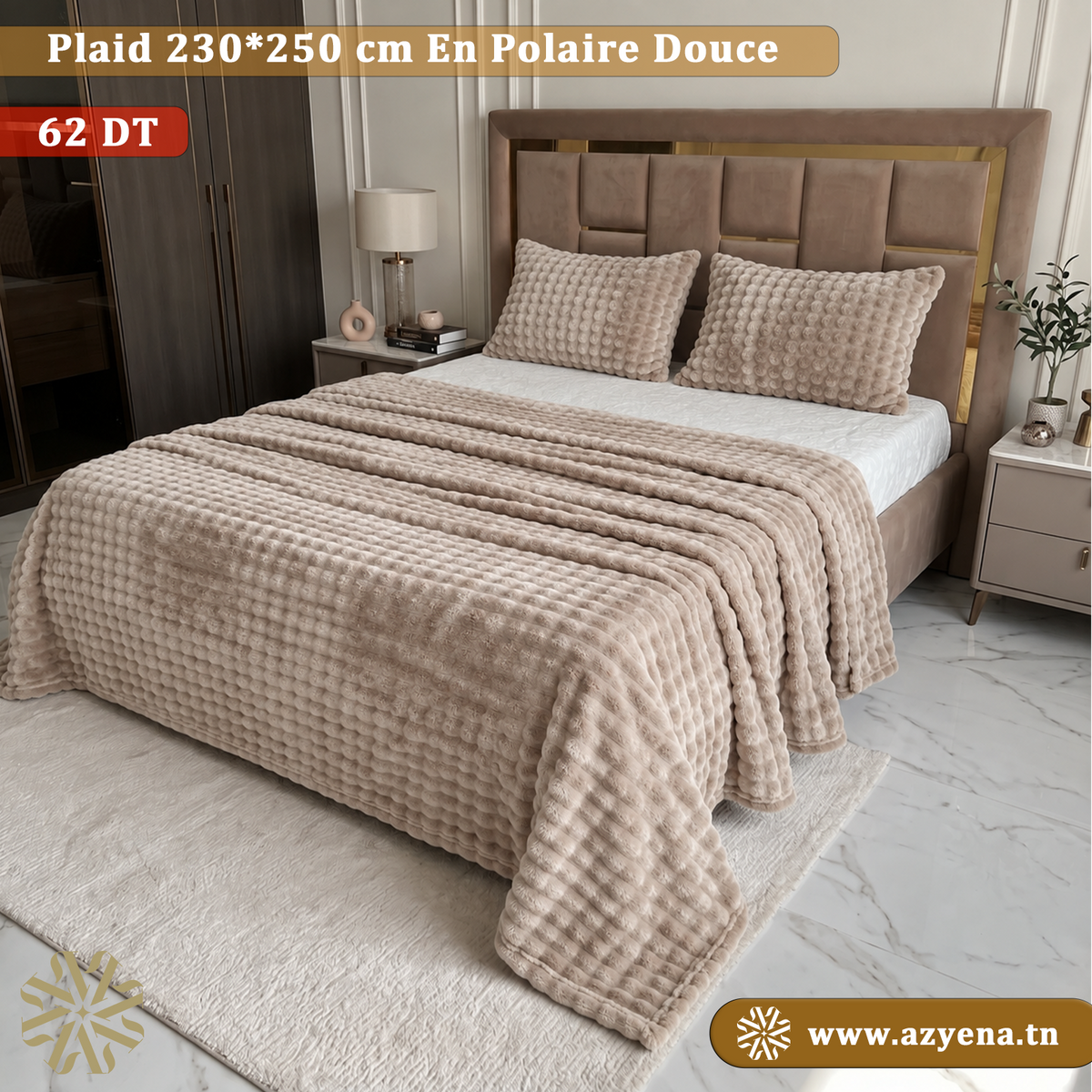 Plaid 2 places 230*250 cm En Polaire Douce Avec 2 taies d'oreillers