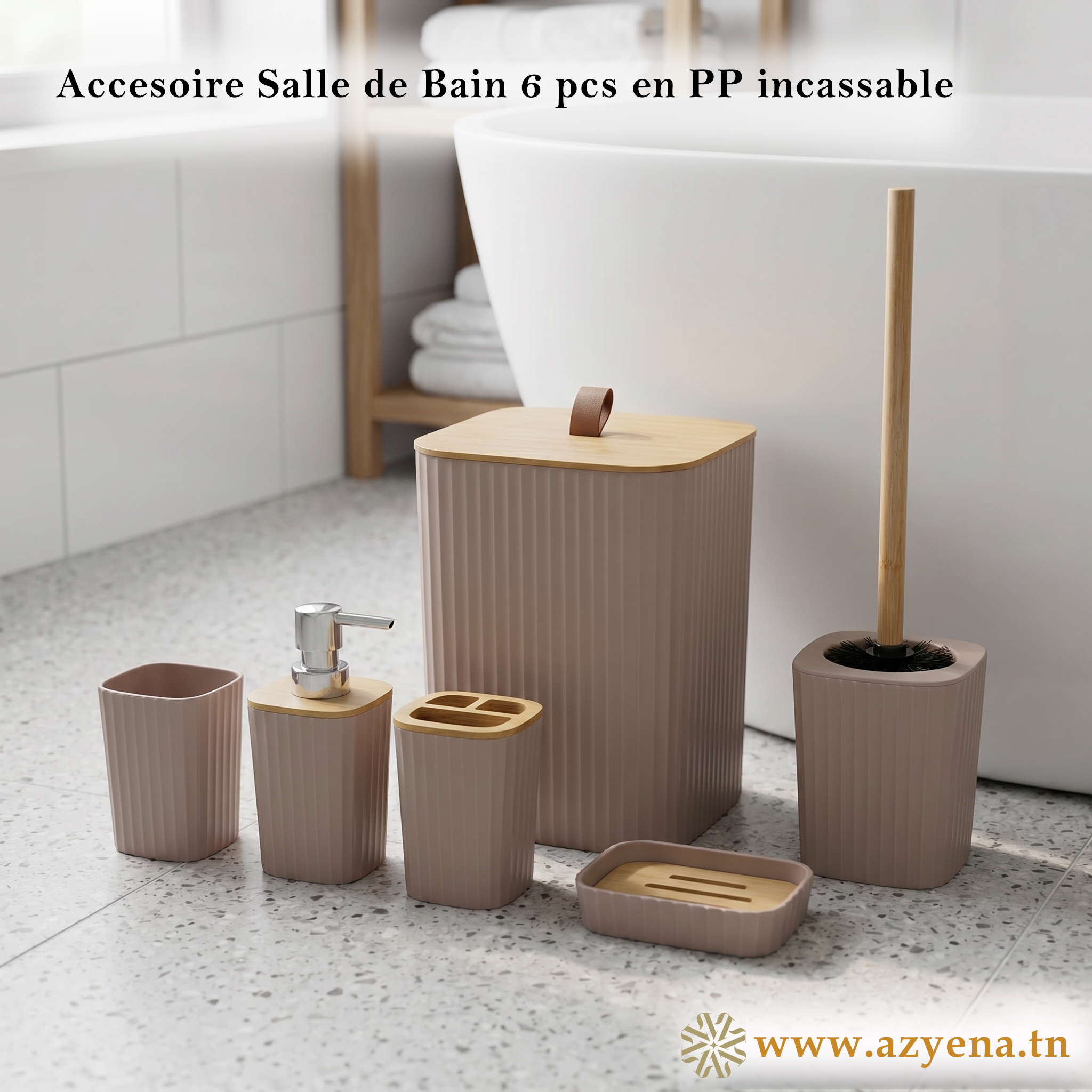 Set d'Accessoires de Salle de Bain 6 en 1 incassable - Beige