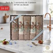 Pack de 5 serviettes de Cuisines 40*60 cm Brodé