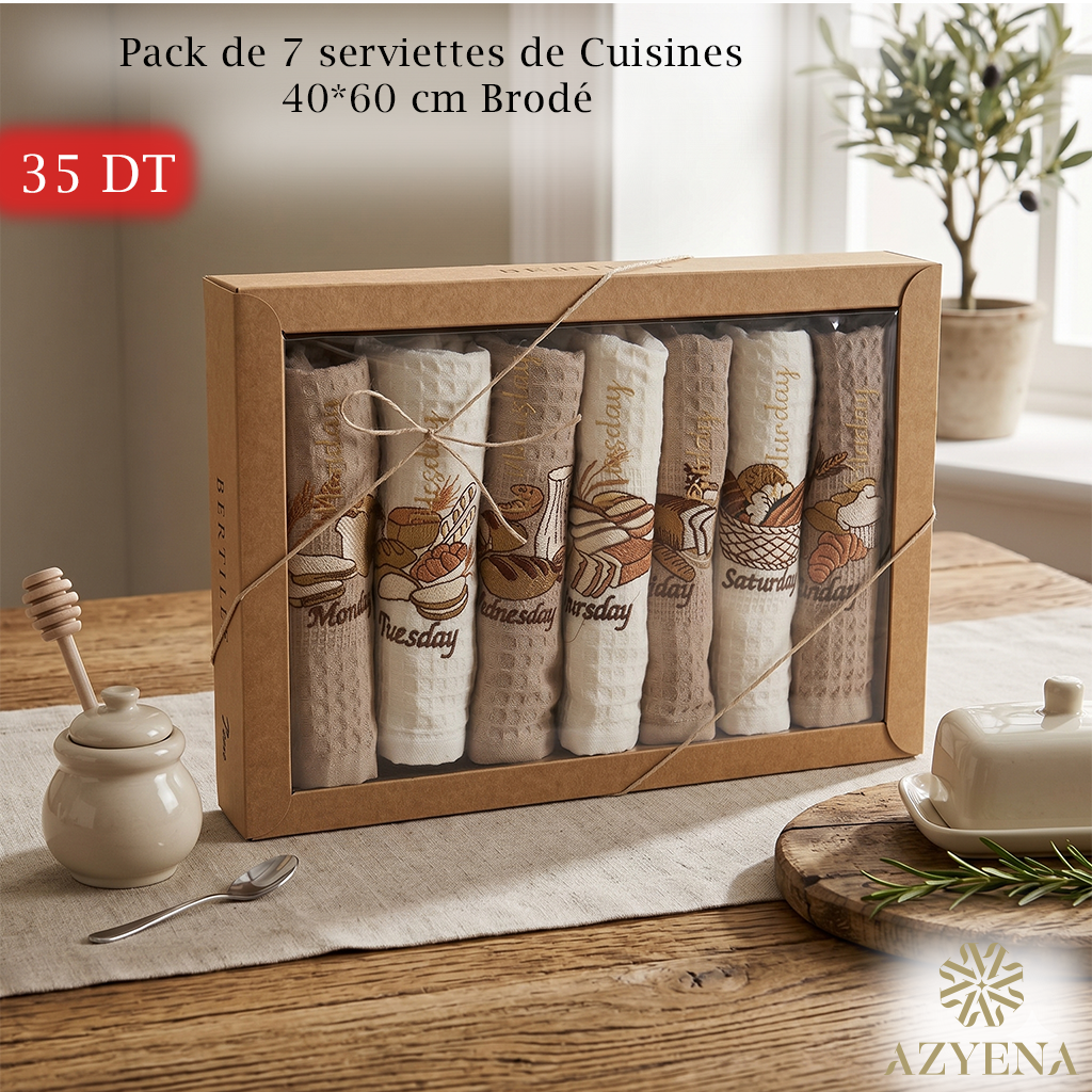 Ensemble de 7 Torchons de Cuisine Nilteks 40*60 cm  - Collection Pain