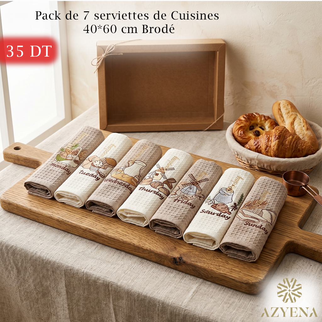 Ensemble de 7 Torchons de Cuisine Nilteks 40*60 cm  - Collection Pain
