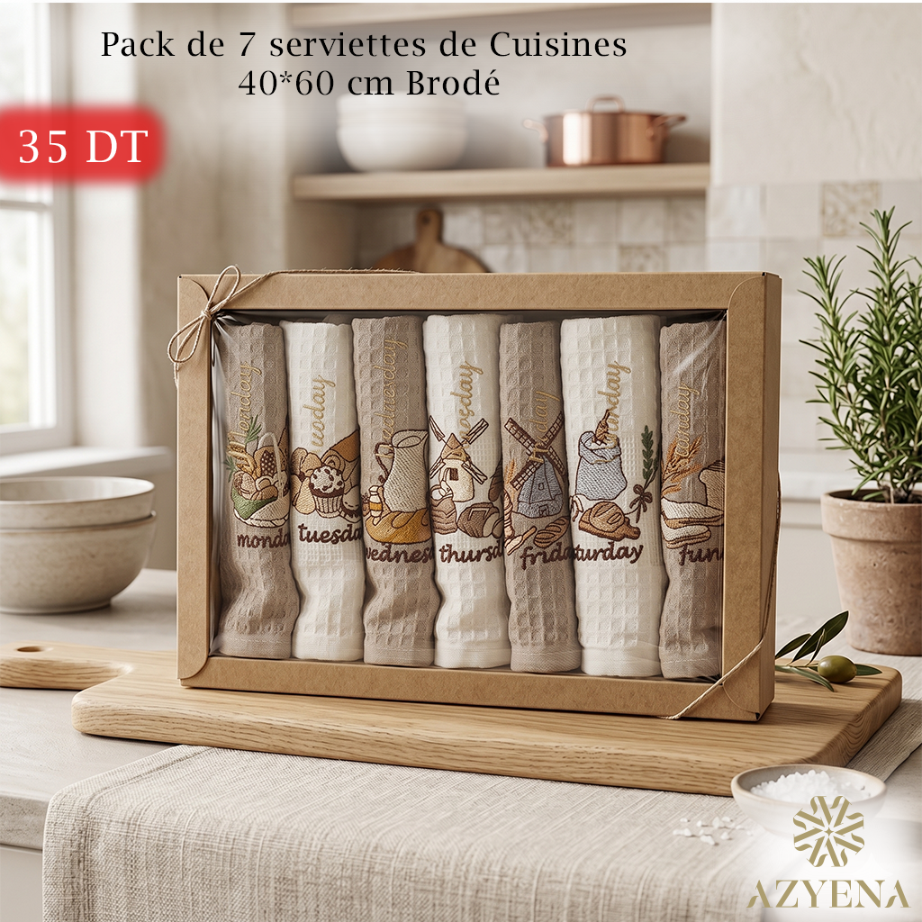 Ensemble de 7 Torchons de Cuisine Nilteks 40*60 cm  - Collection Pain