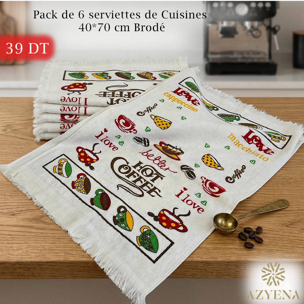 Lot de 6 serviettes de Cuisine éponge , absorbante  40*70 cm