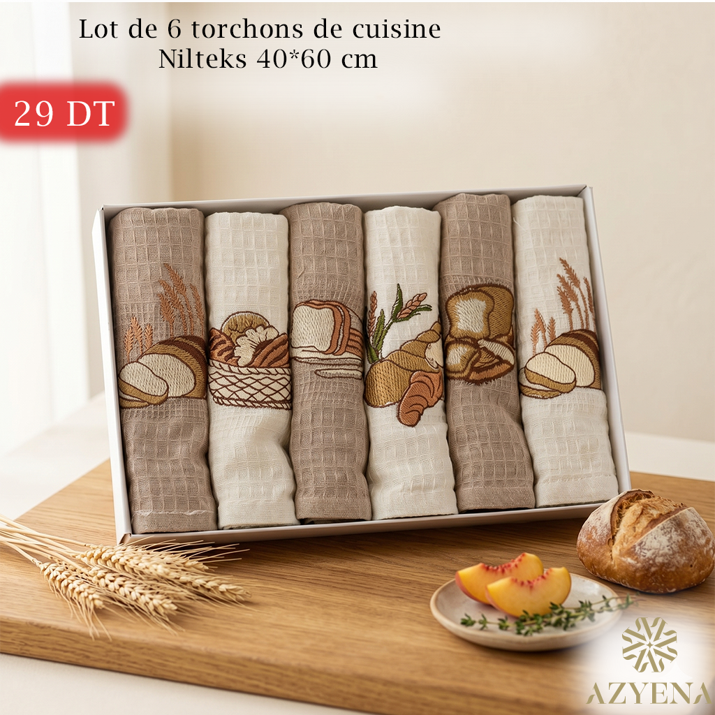 Pack de 6 serviettes de Cuisines 40*60 cm Brodé