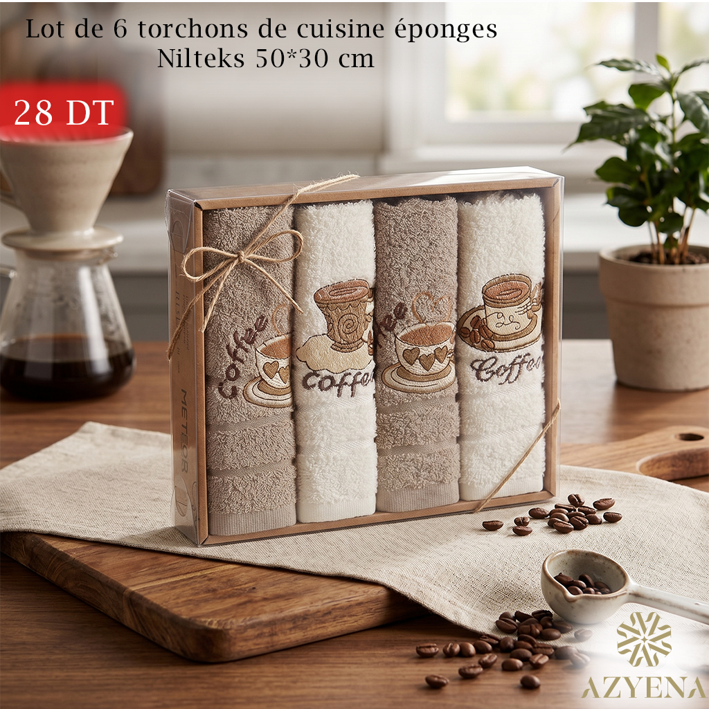 Ensemble de 4 torchons de cuisine en éponge NILteks Natural Coffee, 30 x 50 cm
