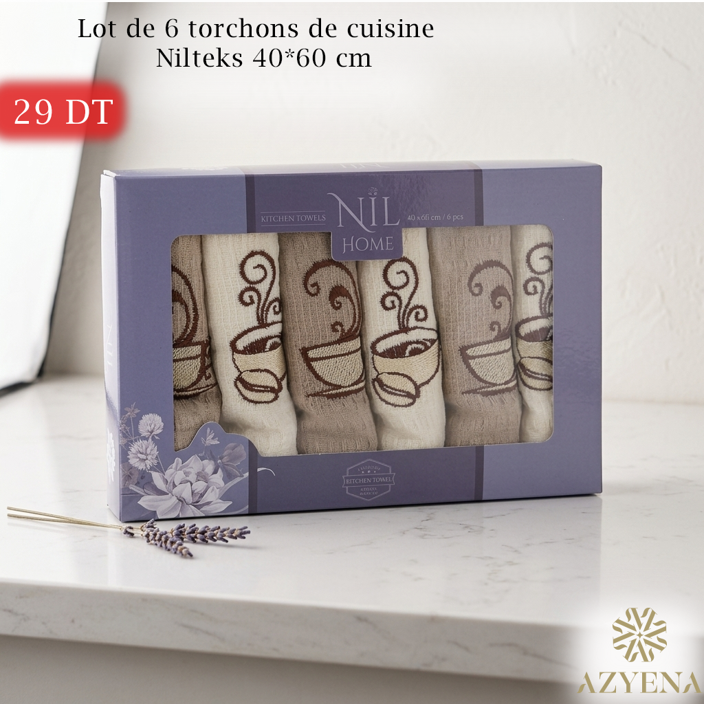 Pack de 6 serviettes de Cuisines 40*60 cm Brodé
