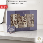 Pack de 6 serviettes de Cuisines 40*60 cm Brodé